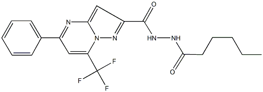 N'-hexanoyl-5-phenyl-7-(trifluoromethyl)pyrazolo[1,5-a]pyrimidine-2-carbohydrazide Struktur