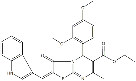 ethyl 5-(2,4-dimethoxyphenyl)-2-(1H-indol-3-ylmethylene)-7-methyl-3-oxo-2,3-dihydro-5H-[1,3]thiazolo[3,2-a]pyrimidine-6-carboxylate,351166-54-6,结构式