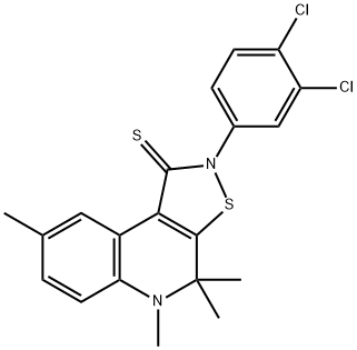 2-(3,4-dichlorophenyl)-4,4,5,8-tetramethyl-4,5-dihydroisothiazolo[5,4-c]quinoline-1(2H)-thione Struktur