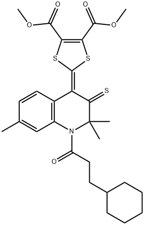 dimethyl 2-(1-(3-cyclohexylpropanoyl)-2,2,7-trimethyl-3-thioxo-2,3-dihydro-4(1H)-quinolinylidene)-1,3-dithiole-4,5-dicarboxylate,351192-09-1,结构式
