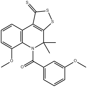 6-methoxy-5-(3-methoxybenzoyl)-4,4-dimethyl-4,5-dihydro-1H-[1,2]dithiolo[3,4-c]quinoline-1-thione Struktur