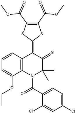 dimethyl 2-(1-(2,4-dichlorobenzoyl)-8-ethoxy-2,2-dimethyl-3-thioxo-2,3-dihydro-4(1H)-quinolinylidene)-1,3-dithiole-4,5-dicarboxylate Structure