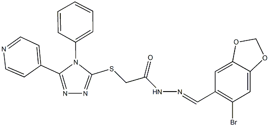 N'-[(6-bromo-1,3-benzodioxol-5-yl)methylene]-2-{[4-phenyl-5-(4-pyridinyl)-4H-1,2,4-triazol-3-yl]sulfanyl}acetohydrazide Struktur