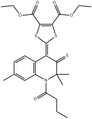 diethyl 2-(1-butyryl-2,2,7-trimethyl-3-thioxo-2,3-dihydro-4(1H)-quinolinylidene)-1,3-dithiole-4,5-dicarboxylate,351224-89-0,结构式