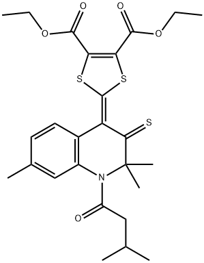 diethyl 2-(2,2,7-trimethyl-1-(3-methylbutanoyl)-3-thioxo-2,3-dihydro-4(1H)-quinolinylidene)-1,3-dithiole-4,5-dicarboxylate Struktur