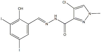 4-chloro-N'-(2-hydroxy-3,5-diiodobenzylidene)-1-methyl-1H-pyrazole-3-carbohydrazide 化学構造式