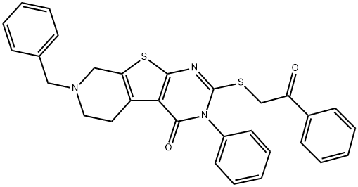 7-benzyl-2-[(2-oxo-2-phenylethyl)sulfanyl]-3-phenyl-5,6,7,8-tetrahydropyrido[4',3':4,5]thieno[2,3-d]pyrimidin-4(3H)-one,351341-82-7,结构式