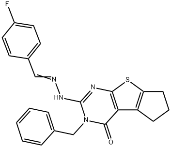 4-fluorobenzaldehyde (3-benzyl-4-oxo-3,5,6,7-tetrahydro-4H-cyclopenta[4,5]thieno[2,3-d]pyrimidin-2-yl)hydrazone 结构式