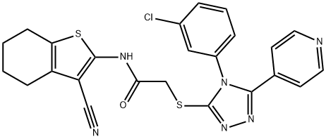 2-{[4-(3-chlorophenyl)-5-(4-pyridinyl)-4H-1,2,4-triazol-3-yl]sulfanyl}-N-(3-cyano-4,5,6,7-tetrahydro-1-benzothien-2-yl)acetamide 结构式