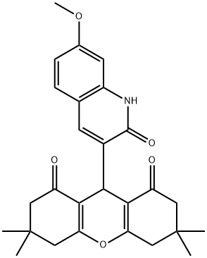 9-(7-methoxy-2-oxo-1,2-dihydro-3-quinolinyl)-3,3,6,6-tetramethyl-3,4,5,6,7,9-hexahydro-1H-xanthene-1,8(2H)-dione Struktur