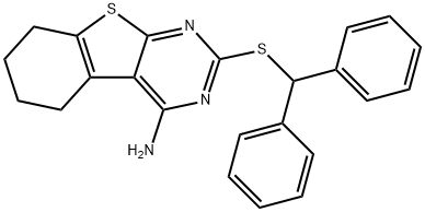 2-(benzhydrylsulfanyl)-5,6,7,8-tetrahydro[1]benzothieno[2,3-d]pyrimidin-4-ylamine,351385-40-5,结构式
