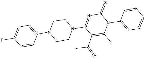 1-{4-[4-(4-fluorophenyl)-1-piperazinyl]-6-methyl-1-phenyl-2-thioxo-1,2-dihydro-5-pyrimidinyl}ethanone 结构式