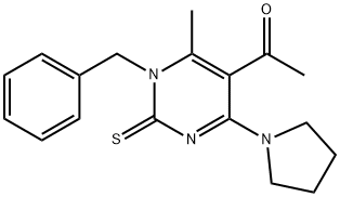 1-[1-benzyl-6-methyl-4-(1-pyrrolidinyl)-2-thioxo-1,2-dihydro-5-pyrimidinyl]ethanone Struktur