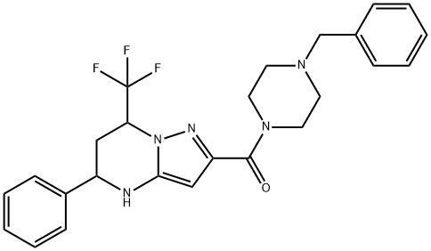 2-[(4-benzylpiperazin-1-yl)carbonyl]-5-phenyl-7-(trifluoromethyl)-4,5,6,7-tetrahydropyrazolo[1,5-a]pyrimidine Structure