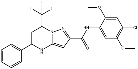 N-(4-chloro-2,5-dimethoxyphenyl)-5-phenyl-7-(trifluoromethyl)-4,5,6,7-tetrahydropyrazolo[1,5-a]pyrimidine-2-carboxamide Struktur
