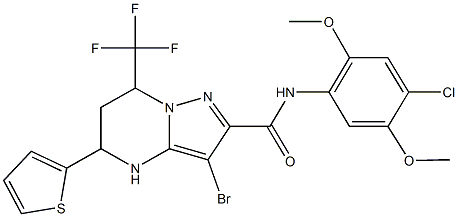 3-bromo-N-(4-chloro-2,5-dimethoxyphenyl)-5-(2-thienyl)-7-(trifluoromethyl)-4,5,6,7-tetrahydropyrazolo[1,5-a]pyrimidine-2-carboxamide,351438-57-8,结构式