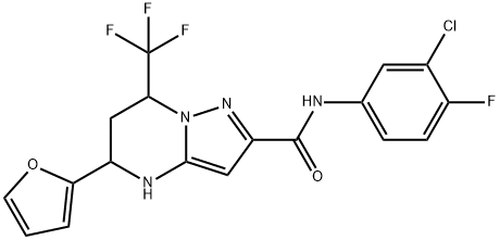 N-(3-chloro-4-fluorophenyl)-5-(2-furyl)-7-(trifluoromethyl)-4,5,6,7-tetrahydropyrazolo[1,5-a]pyrimidine-2-carboxamide 化学構造式