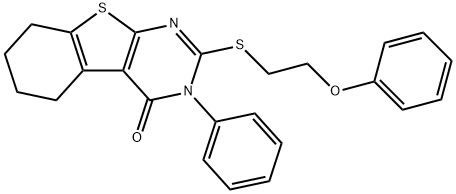 2-[(2-phenoxyethyl)sulfanyl]-3-phenyl-5,6,7,8-tetrahydro[1]benzothieno[2,3-d]pyrimidin-4(3H)-one,351440-85-2,结构式