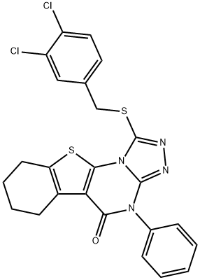 1-[(3,4-dichlorobenzyl)sulfanyl]-4-phenyl-6,7,8,9-tetrahydro[1]benzothieno[3,2-e][1,2,4]triazolo[4,3-a]pyrimidin-5(4H)-one Struktur