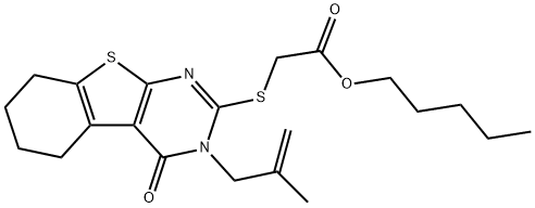 pentyl {[3-(2-methyl-2-propenyl)-4-oxo-3,4,5,6,7,8-hexahydro[1]benzothieno[2,3-d]pyrimidin-2-yl]sulfanyl}acetate 化学構造式
