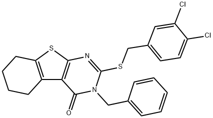 3-benzyl-2-[(3,4-dichlorobenzyl)sulfanyl]-5,6,7,8-tetrahydro[1]benzothieno[2,3-d]pyrimidin-4(3H)-one,351440-99-8,结构式