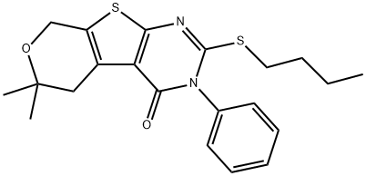 2-(butylsulfanyl)-6,6-dimethyl-3-phenyl-3,5,6,8-tetrahydro-4H-pyrano[4',3':4,5]thieno[2,3-d]pyrimidin-4-one Structure