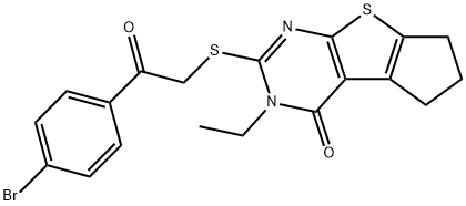 2-{[2-(4-bromophenyl)-2-oxoethyl]sulfanyl}-3-ethyl-3,5,6,7-tetrahydro-4H-cyclopenta[4,5]thieno[2,3-d]pyrimidin-4-one,351441-21-9,结构式