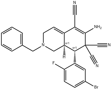 6-amino-2-benzyl-8-(5-bromo-2-fluorophenyl)-2,3,8,8a-tetrahydro-5,7,7(1H)-isoquinolinetricarbonitrile Structure