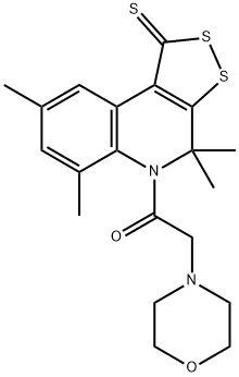 4,4,6,8-tetramethyl-5-(4-morpholinylacetyl)-4,5-dihydro-1H-[1,2]dithiolo[3,4-c]quinoline-1-thione 化学構造式