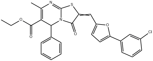 ethyl 2-{[5-(3-chlorophenyl)-2-furyl]methylene}-7-methyl-3-oxo-5-phenyl-2,3-dihydro-5H-[1,3]thiazolo[3,2-a]pyrimidine-6-carboxylate Struktur