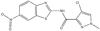 4-chloro-N-{6-nitro-1,3-benzothiazol-2-yl}-1-methyl-1H-pyrazole-3-carboxamide 结构式