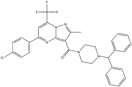 3-[(4-benzhydryl-1-piperazinyl)carbonyl]-5-(4-chlorophenyl)-2-methyl-7-(trifluoromethyl)pyrazolo[1,5-a]pyrimidine Structure