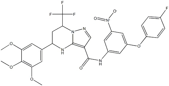 N-{3-(4-fluorophenoxy)-5-nitrophenyl}-7-(trifluoromethyl)-5-(3,4,5-trimethoxyphenyl)-4,5,6,7-tetrahydropyrazolo[1,5-a]pyrimidine-3-carboxamide Struktur