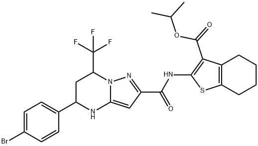 isopropyl 2-({[5-(4-bromophenyl)-7-(trifluoromethyl)-4,5,6,7-tetrahydropyrazolo[1,5-a]pyrimidin-2-yl]carbonyl}amino)-4,5,6,7-tetrahydro-1-benzothiophene-3-carboxylate Structure