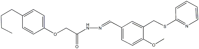 2-(4-butylphenoxy)-N'-{4-methoxy-3-[(2-pyridinylsulfanyl)methyl]benzylidene}acetohydrazide,351899-53-1,结构式