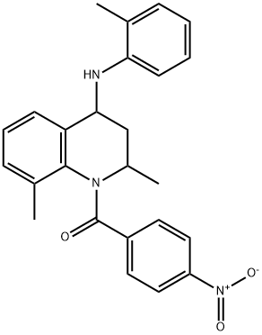 1-{4-nitrobenzoyl}-2,8-dimethyl-4-(2-toluidino)-1,2,3,4-tetrahydroquinoline Struktur
