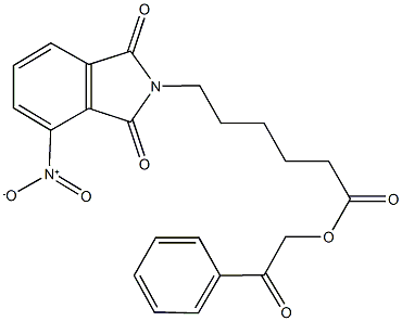 2-oxo-2-phenylethyl 6-{4-nitro-1,3-dioxo-1,3-dihydro-2H-isoindol-2-yl}hexanoate Struktur