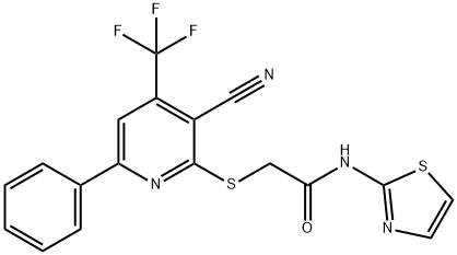 2-{[3-cyano-6-phenyl-4-(trifluoromethyl)-2-pyridinyl]sulfanyl}-N-(1,3-thiazol-2-yl)acetamide 结构式