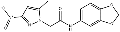 N-(1,3-benzodioxol-5-yl)-2-{3-nitro-5-methyl-1H-pyrazol-1-yl}acetamide Struktur