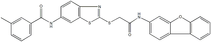 N-(2-{[2-(dibenzo[b,d]furan-3-ylamino)-2-oxoethyl]sulfanyl}-1,3-benzothiazol-6-yl)-3-methylbenzamide,352027-80-6,结构式