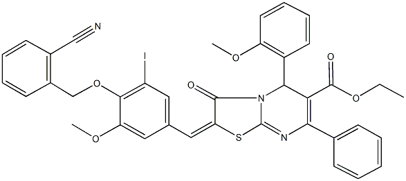 ethyl 2-{4-[(2-cyanobenzyl)oxy]-3-iodo-5-methoxybenzylidene}-5-(2-methoxyphenyl)-3-oxo-7-phenyl-2,3-dihydro-5H-[1,3]thiazolo[3,2-a]pyrimidine-6-carboxylate Structure