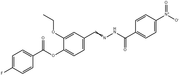 2-ethoxy-4-(2-{4-nitrobenzoyl}carbohydrazonoyl)phenyl 4-fluorobenzoate Struktur