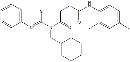 2-[3-(cyclohexylmethyl)-4-oxo-2-(phenylimino)-1,3-thiazolidin-5-yl]-N-(2,4-dimethylphenyl)acetamide Structure