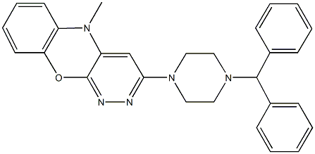 3-(4-benzhydryl-1-piperazinyl)-5-methyl-5H-pyridazino[3,4-b][1,4]benzoxazine 化学構造式