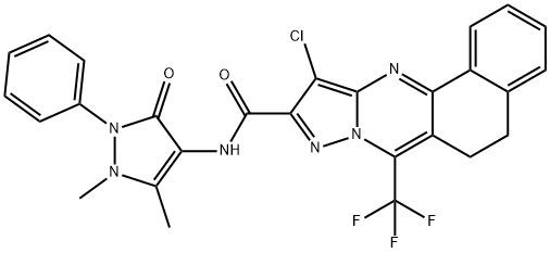 11-chloro-N-(1,5-dimethyl-3-oxo-2-phenyl-2,3-dihydro-1H-pyrazol-4-yl)-7-(trifluoromethyl)-5,6-dihydrobenzo[h]pyrazolo[5,1-b]quinazoline-10-carboxamide 结构式