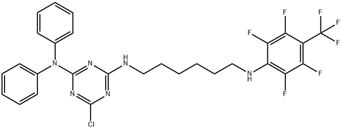 6-chloro-N~2~,N~2~-diphenyl-N~4~-{6-[2,3,5,6-tetrafluoro-4-(trifluoromethyl)anilino]hexyl}-1,3,5-triazine-2,4-diamine,352209-17-7,结构式