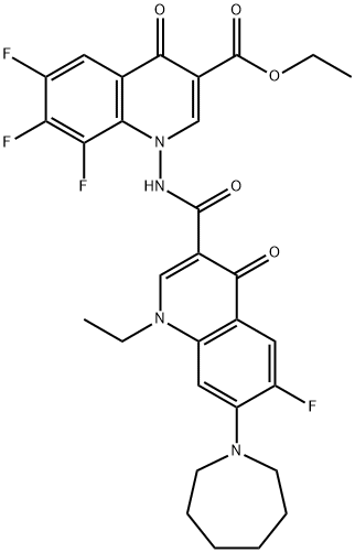 ethyl 1-({[7-(1-azepanyl)-1-ethyl-6-fluoro-4-oxo-1,4-dihydro-3-quinolinyl]carbonyl}amino)-6,7,8-trifluoro-4-oxo-1,4-dihydro-3-quinolinecarboxylate Structure