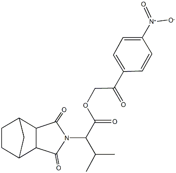 2-{4-nitrophenyl}-2-oxoethyl 2-(3,5-dioxo-4-azatricyclo[5.2.1.0~2,6~]dec-4-yl)-3-methylbutanoate Struktur