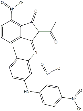 2-acetyl-3-[(5-{2,4-bisnitroanilino}-2-methylphenyl)imino]-7-nitro-1-indanone Struktur