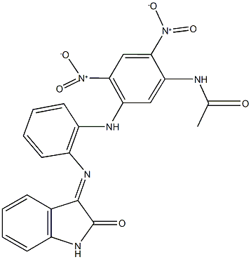 N-(2,4-bisnitro-5-{2-[(2-oxo-1,2-dihydro-3H-indol-3-ylidene)amino]anilino}phenyl)acetamide Structure